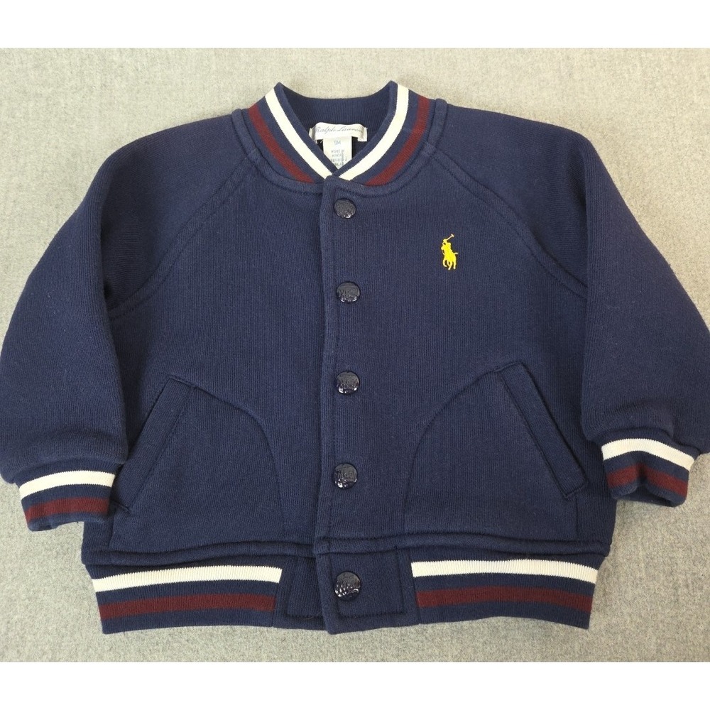 Ralph Lauren Polo Classic Varsity Jacket 9 Months Navy Blue Snap Preppy‎ Soft